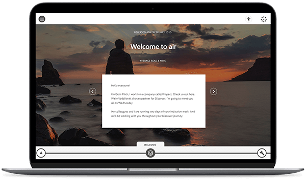Screen showing air welcome screen