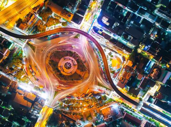 Aerial image of city at night