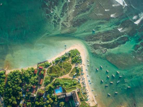Aerial image of a tropical coastal landscape