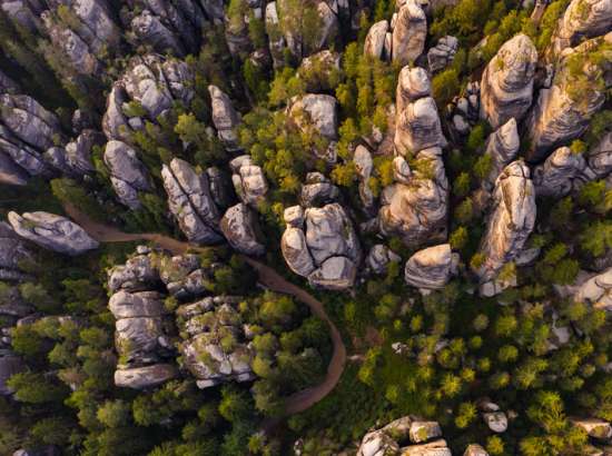 Aerial image of rock formations