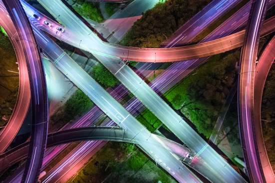 An aerial photo of intersecting roads 