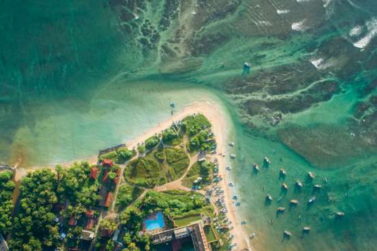 Aerial image of a tropical coastal landscape