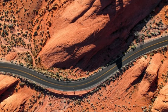 Aerial image of road in desert