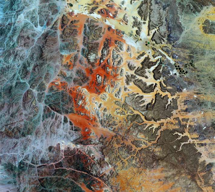 An aerial image of a geologic landscape 