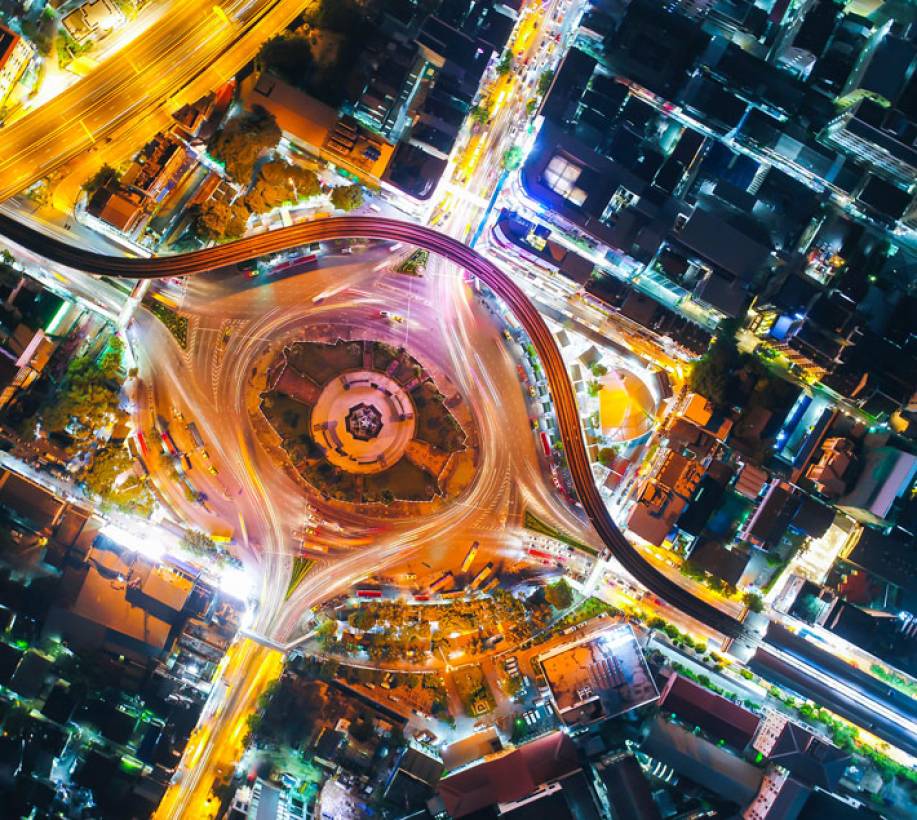 Aerial image of city at night