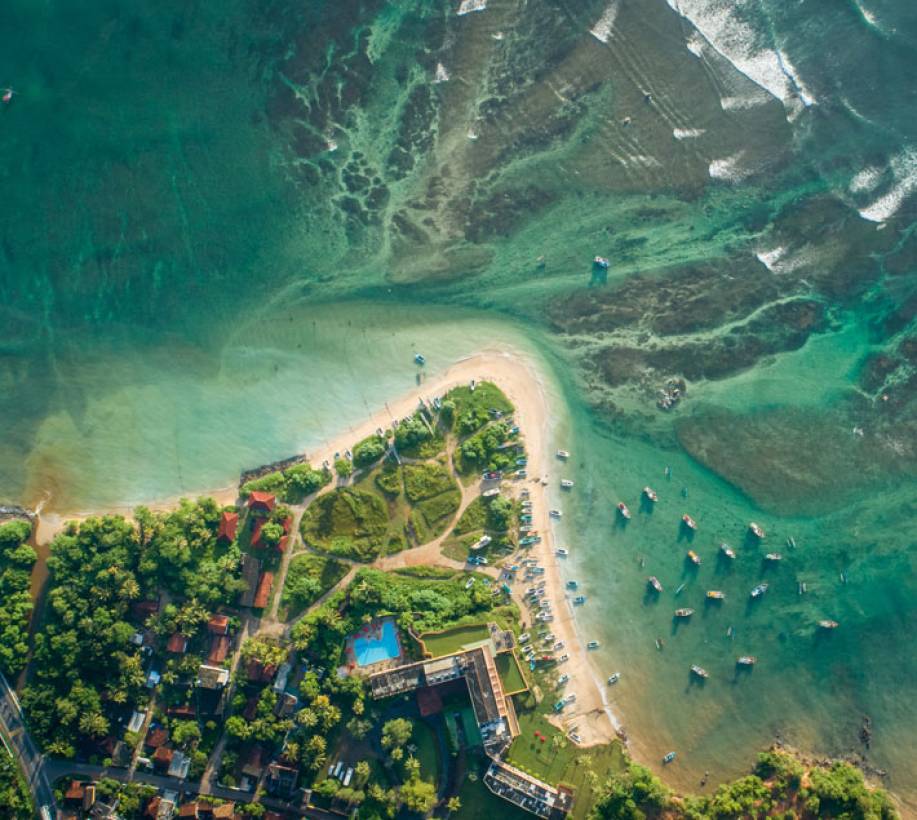 Aerial image of a tropical coastal landscape